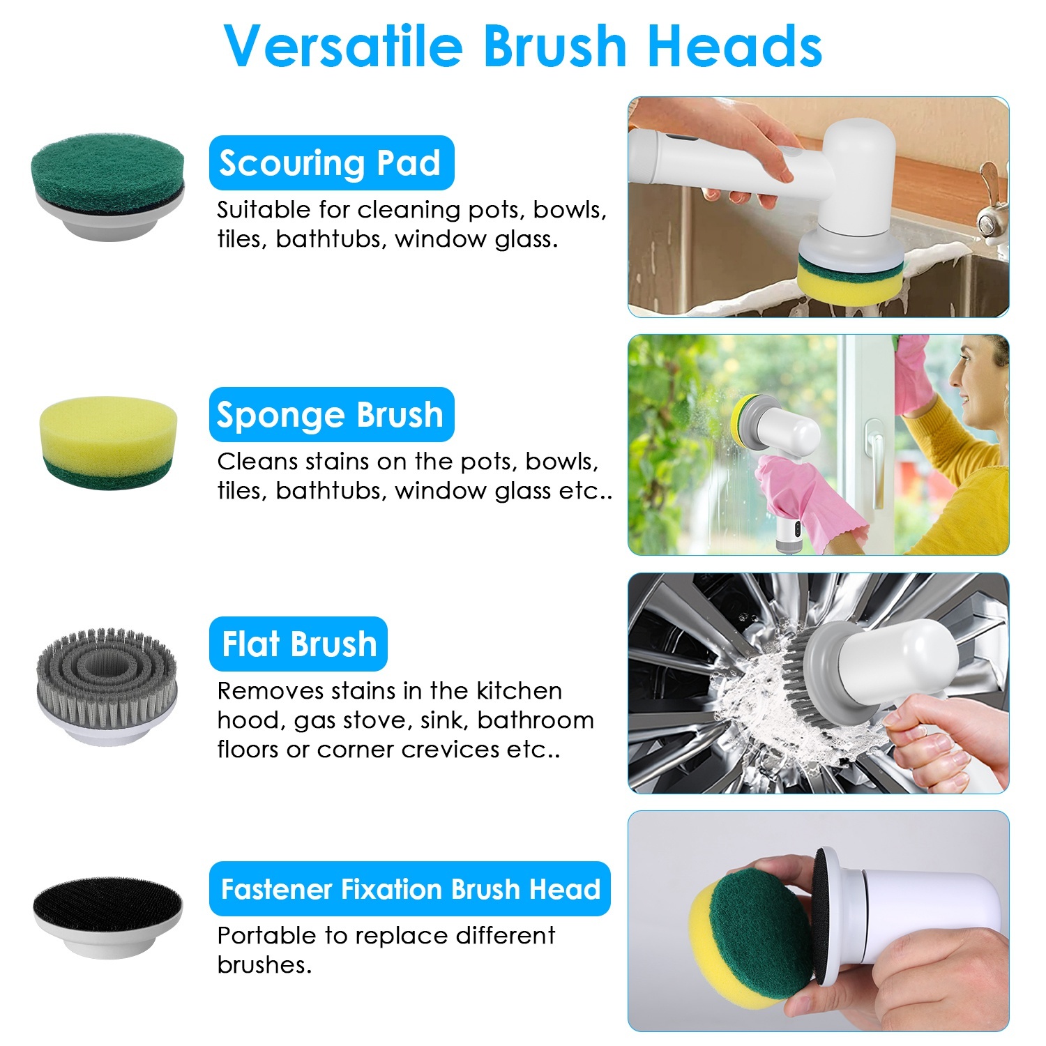 1Set Electric Handheld Spin Scrubber Cordless Cleaning Brush With 2 Rotating Speeds 3 Cleaning Brushes Rechargeable Shower Scrubber For Kitchen Dish Bathtub Sink Tile - Image 10